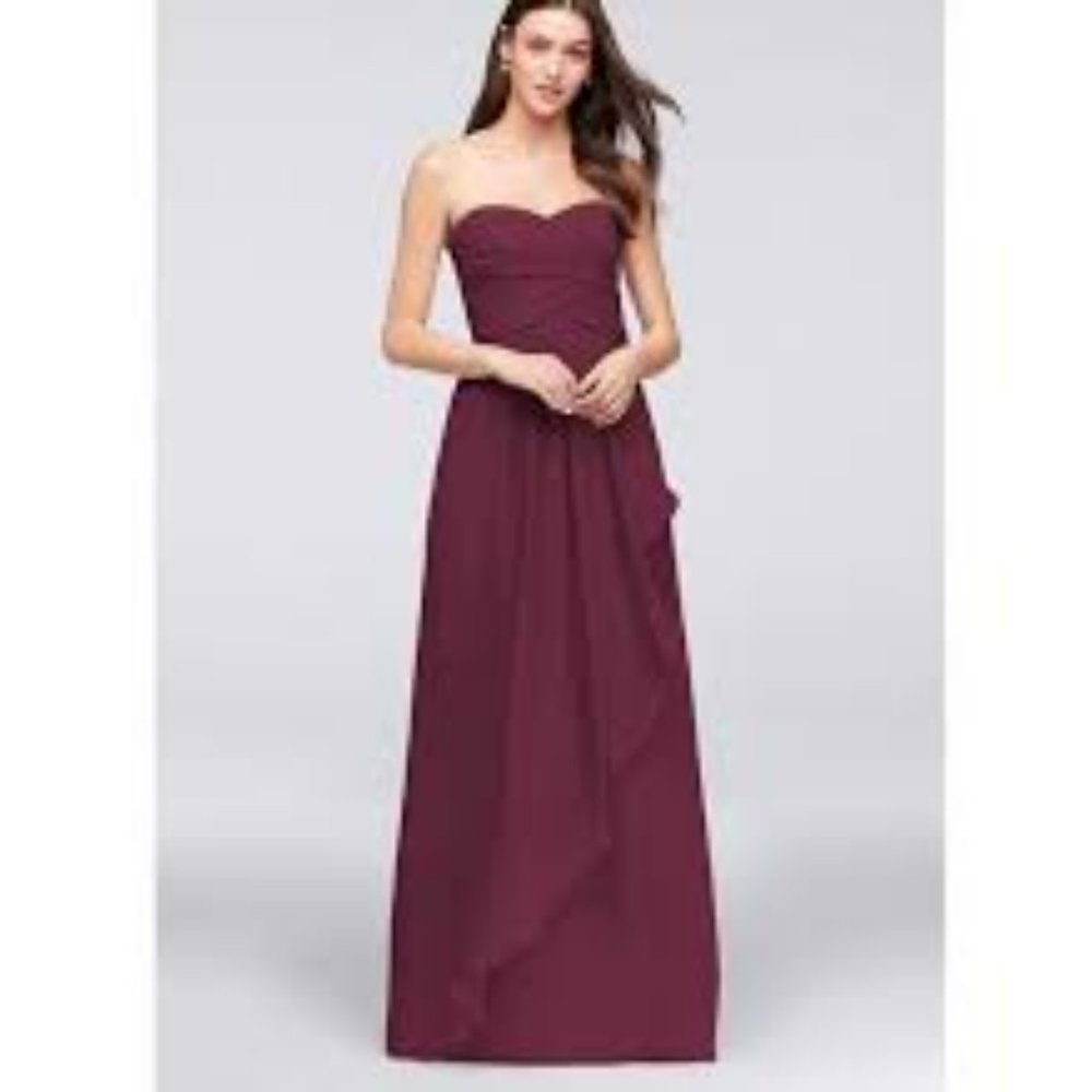 David's Bridal Crinkle Chiffon bridesmaid dress in wine